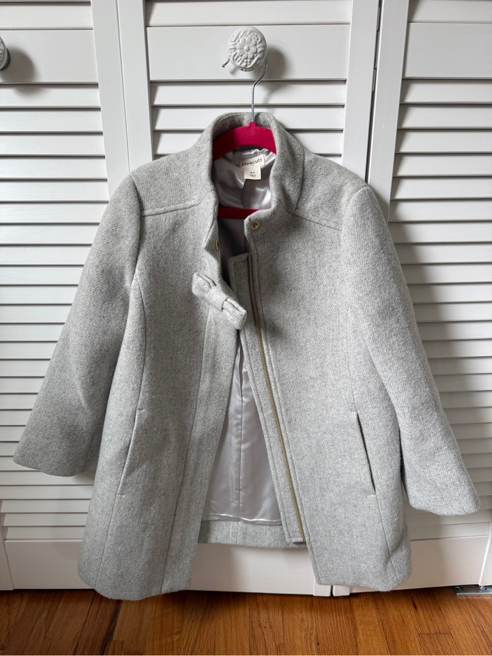 J. Crew Girls Wool-Blend Pea Coat with Bow Detail